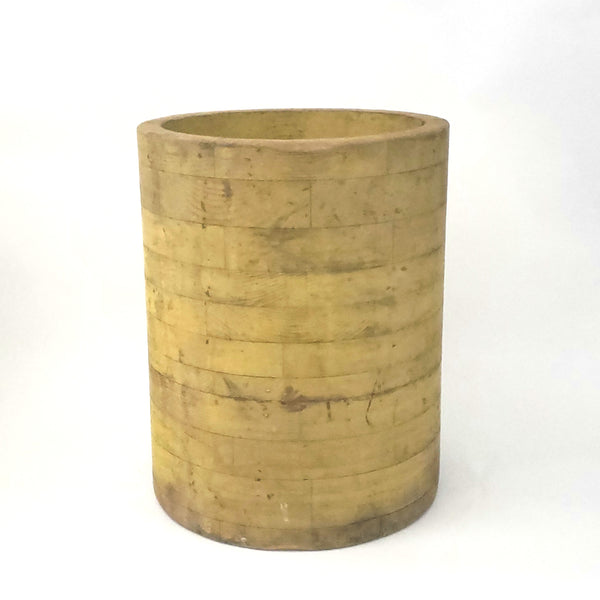 Antique Country Primitive Large Wooden Bucket, 15" Tall Cylinder Older Yellow Paint