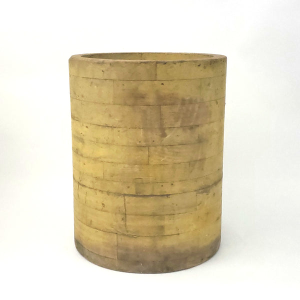 Antique Country Primitive Large Wooden Bucket, 15" Tall Cylinder Older Yellow Paint