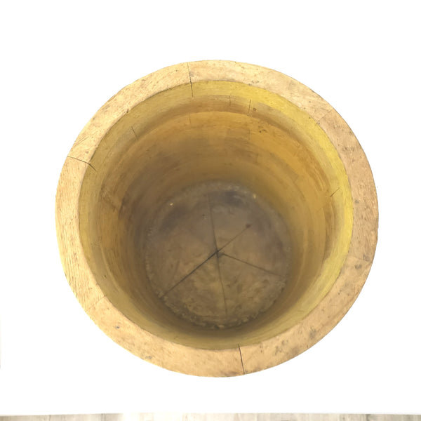 Antique Country Primitive Large Wooden Bucket, 15" Tall Cylinder Older Yellow Paint