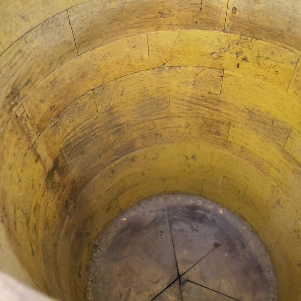 Antique Country Primitive Large Wooden Bucket, 15" Tall Cylinder Older Yellow Paint