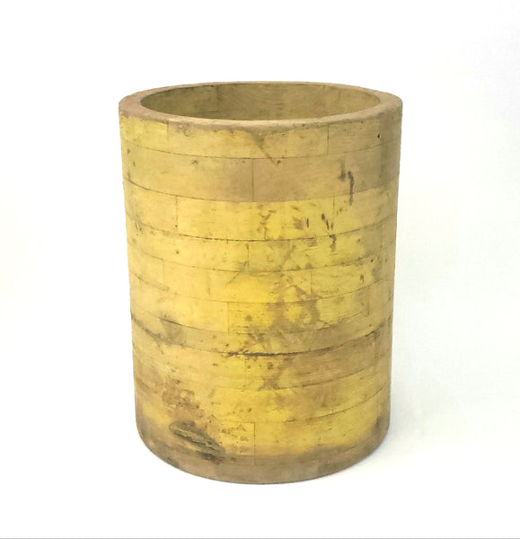 Antique Country Primitive Large Wooden Bucket, 15" Tall Cylinder Older Yellow Paint