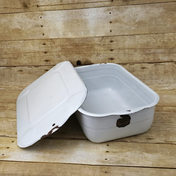 Antique White Enamelware Medical Storage Bin with Lid by ARMCO Middletown, Ohio