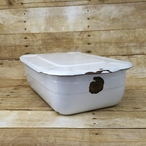 Antique White Enamelware Medical Storage Bin with Lid by ARMCO Middletown, Ohio