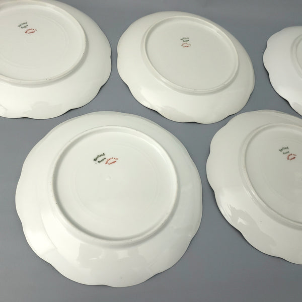 Antique Salad Plates Set of 5 Scalloped, Floral, Beaded Trim by Haviland Limoges, France