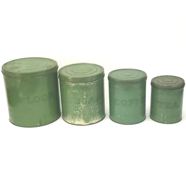 Vintage Distressed Green Kitchen Canister Set of Four