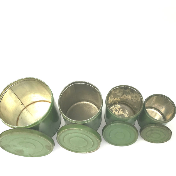 Vintage Distressed Green Kitchen Canister Set of Four