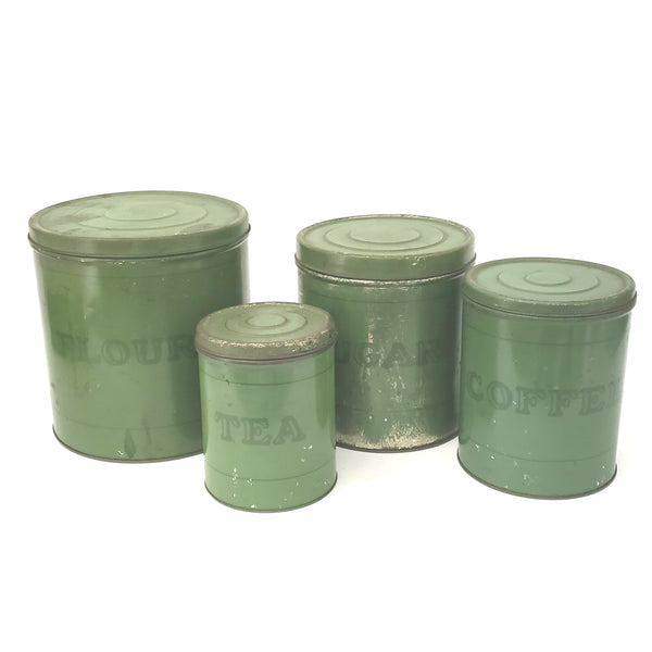 Vintage Distressed Green Kitchen Canister Set of Four