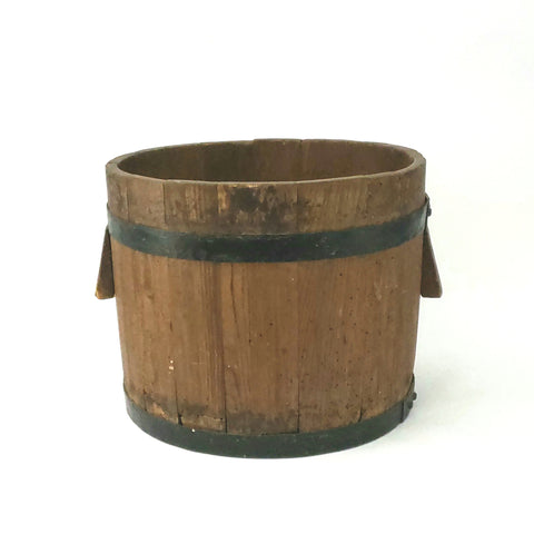 Antique Wooden Dry Measure Bucket with Side Handles, Rustic Farmhouse Accent
