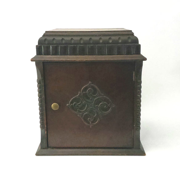 Antique Wooden Humidor Cabinet with Copper Lining, Pipe Holder Rack and 3 Pipes
