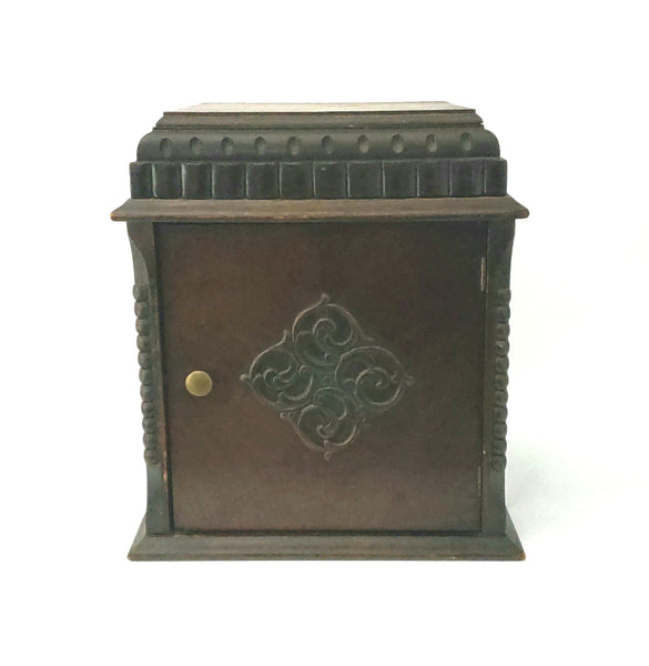 Antique Wooden Humidor Cabinet with Copper Lining, Pipe Holder Rack and 3 Pipes