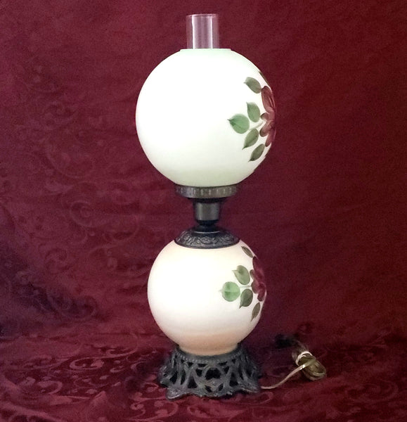 Hand Painted "Gone With The Wind" Electrified Parlor Lamp Burgundy Roses 22"