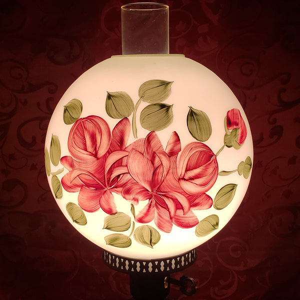 Hand Painted "Gone With The Wind" Electrified Parlor Lamp Burgundy Roses 22"