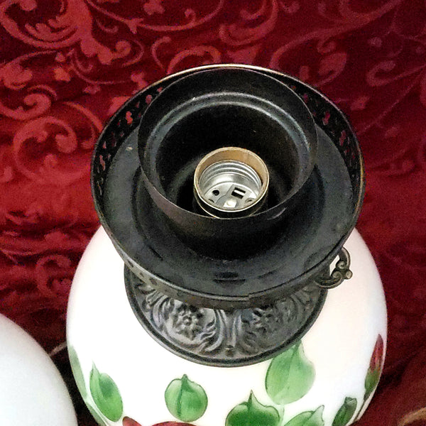 Hand Painted "Gone With The Wind" Electrified Parlor Lamp Burgundy Roses 22"
