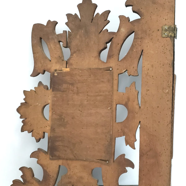 Vintage Carved Wood Corner Shelf Collapsible Hinged with Mirrors