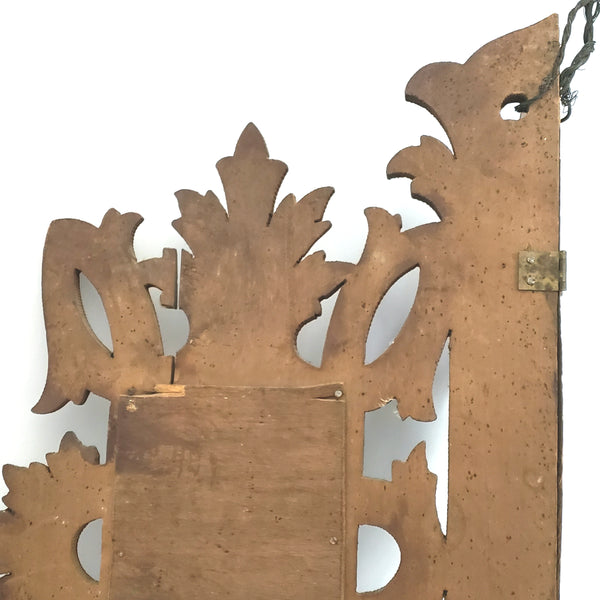 Vintage Carved Wood Corner Shelf Collapsible Hinged with Mirrors