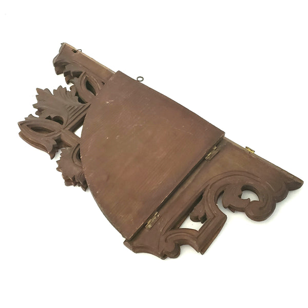 Vintage Carved Wood Corner Shelf Collapsible Hinged with Mirrors