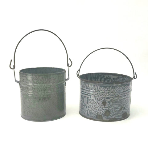 Rustic Farmhouse Gray Mottled Berry Buckets Pails with Bail Handle No Lids
