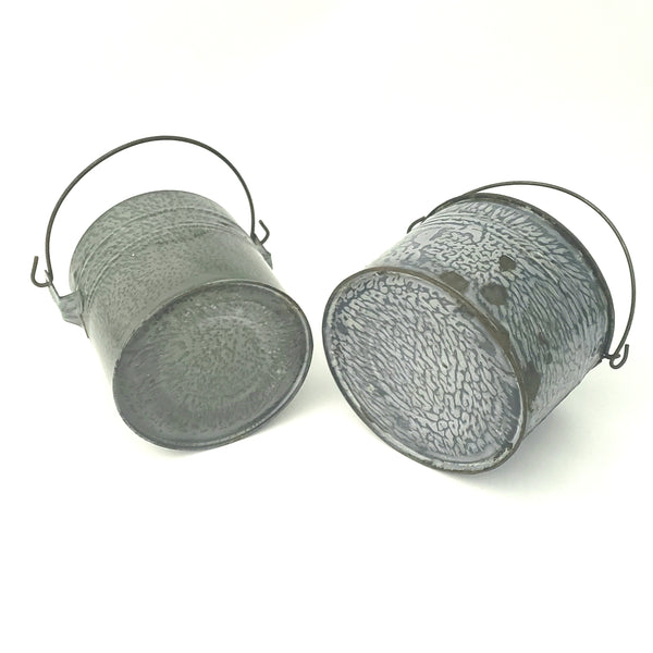 Rustic Farmhouse Gray Mottled Berry Buckets Pails with Bail Handle No Lids