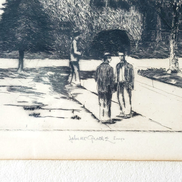 John McGrath Framed Pencil Etching of Cornell University McGraw Library Tower