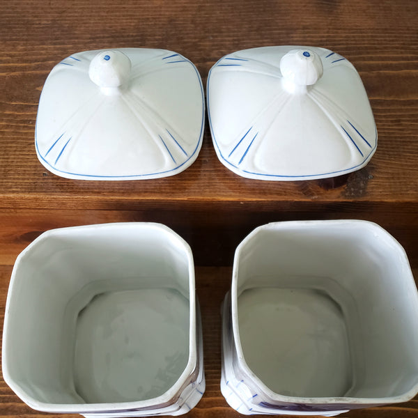 Antique Nautical Blue and White Kitchen Canister Set Windmill Czecho-Slovakia Sanft