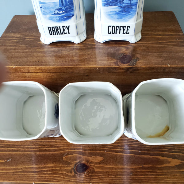 Antique Nautical Blue and White Kitchen Canister Set Windmill Czecho-Slovakia Sanft