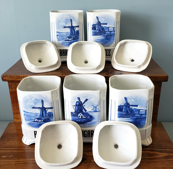 Antique Nautical Blue and White Kitchen Canister Set Windmill Czecho-Slovakia Sanft