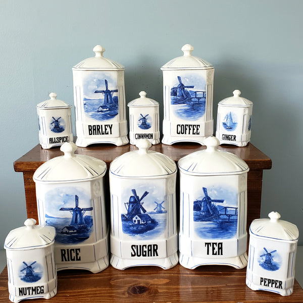 Nautical Blue and White Kitchen Canister Set Windmill Czecho-Slovakia Sanft China