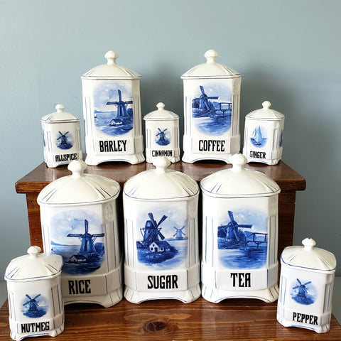 Nautical Blue and White Kitchen Canister Set Windmill Czecho-Slovakia Sanft China