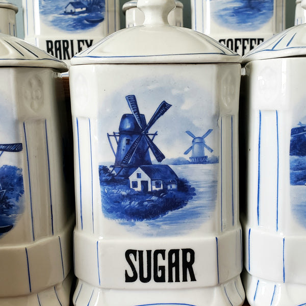 Antique Nautical Blue and White Kitchen Canister Set Windmill Czecho-Slovakia Sanft