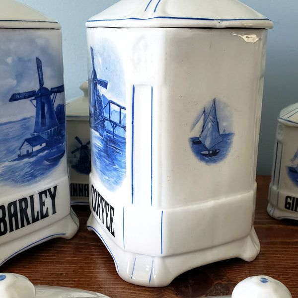 Antique Nautical Blue and White Kitchen Canister Set Windmill Czecho-Slovakia Sanft