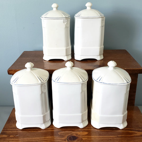 Antique Nautical Blue and White Kitchen Canister Set Windmill Czecho-Slovakia Sanft