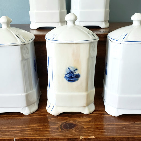 Antique Nautical Blue and White Kitchen Canister Set Windmill Czecho-Slovakia Sanft