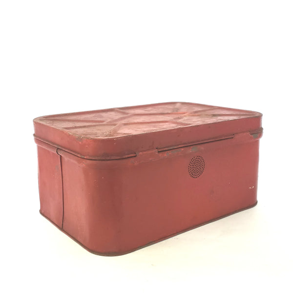 Vintage Red Kitchen Tin Metal Bread Box and Canister Set 3 Piece