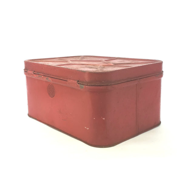 Vintage Red Kitchen Tin Metal Bread Box and Canister Set 3 Piece