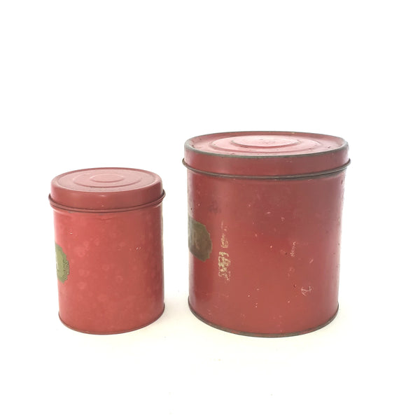 Vintage Red Kitchen Tin Metal Bread Box and Canister Set 3 Piece