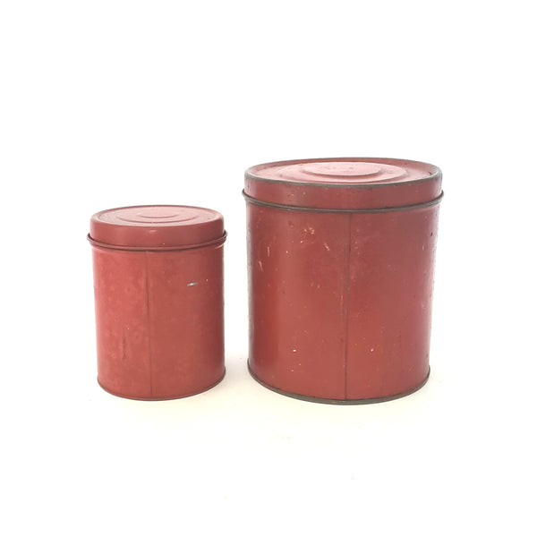 Vintage Red Kitchen Tin Metal Bread Box and Canister Set 3 Piece