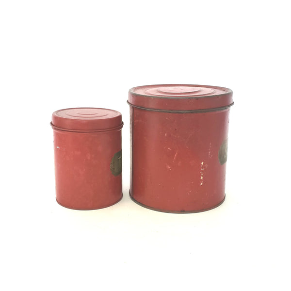 Vintage Red Kitchen Tin Metal Bread Box and Canister Set 3 Piece