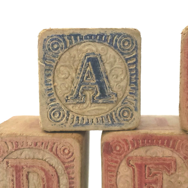 Antique ABC Alphabet Blocks in Wooden Box - Collection of 64