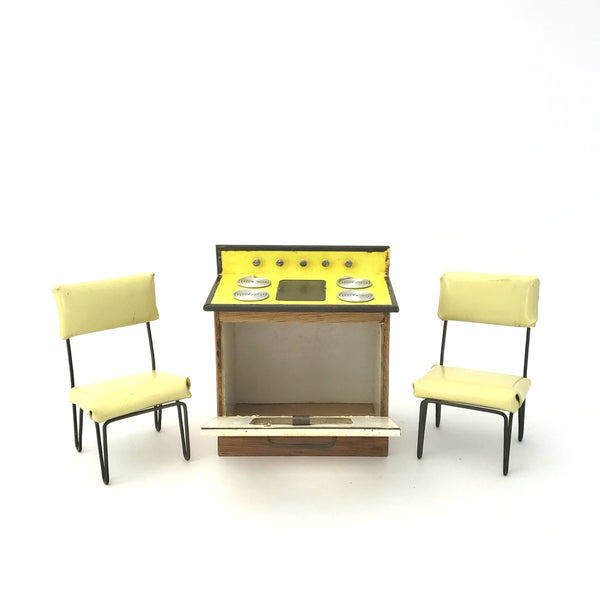 Mid Century Retro Yellow Doll Size Kitchen Play Set 4 Piece