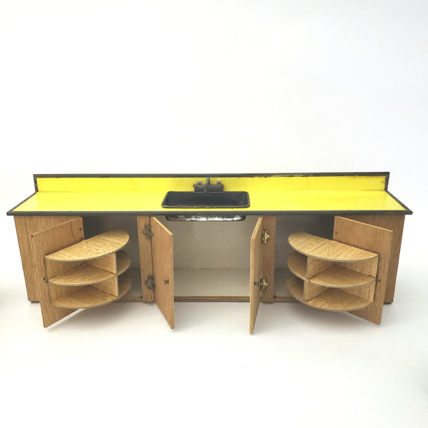 Mid Century Retro Yellow Doll Size Kitchen Play Set 4 Piece
