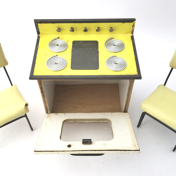 Mid Century Retro Yellow Doll Size Kitchen Play Set 4 Piece