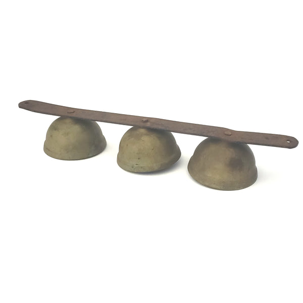 Vintage Brass Carriage Sleigh Bells on Metal Strap Triple Clappers