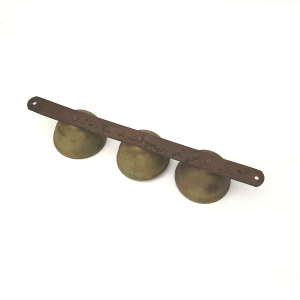 Vintage Brass Carriage Sleigh Bells on Metal Strap Triple Clappers