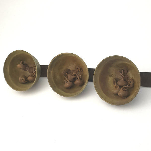 Vintage Brass Carriage Sleigh Bells on Metal Strap Triple Clappers