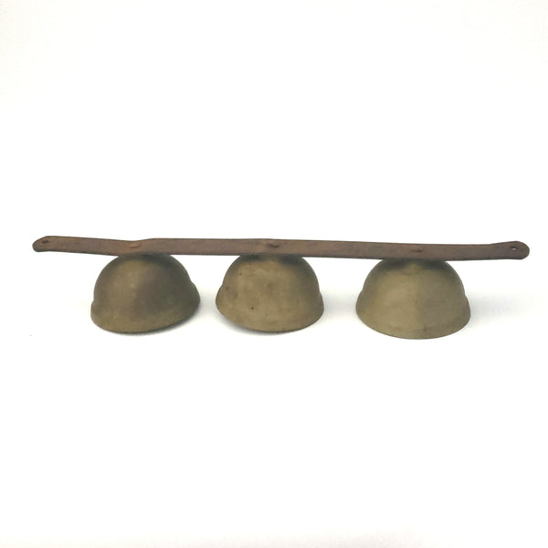 Vintage Brass Carriage Sleigh Bells on Metal Strap Triple Clappers