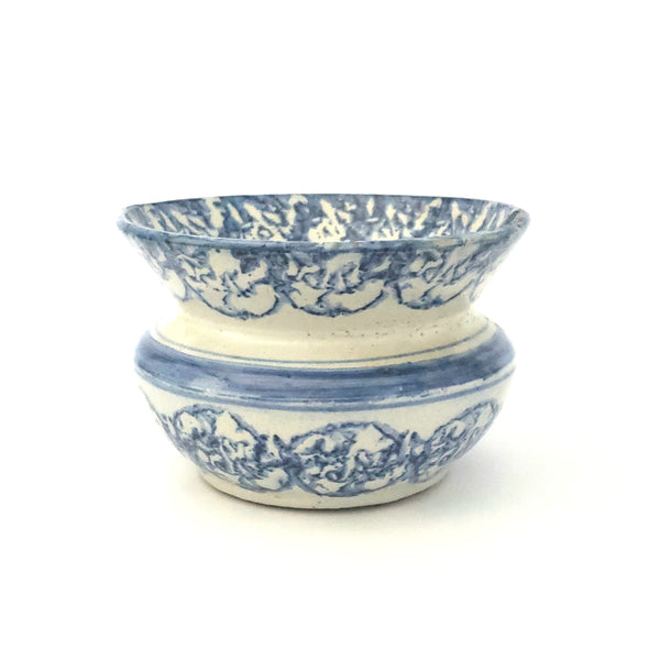 Antique Blue and White Decorated Salt Glazed Stoneware Spittoon Cuspidor