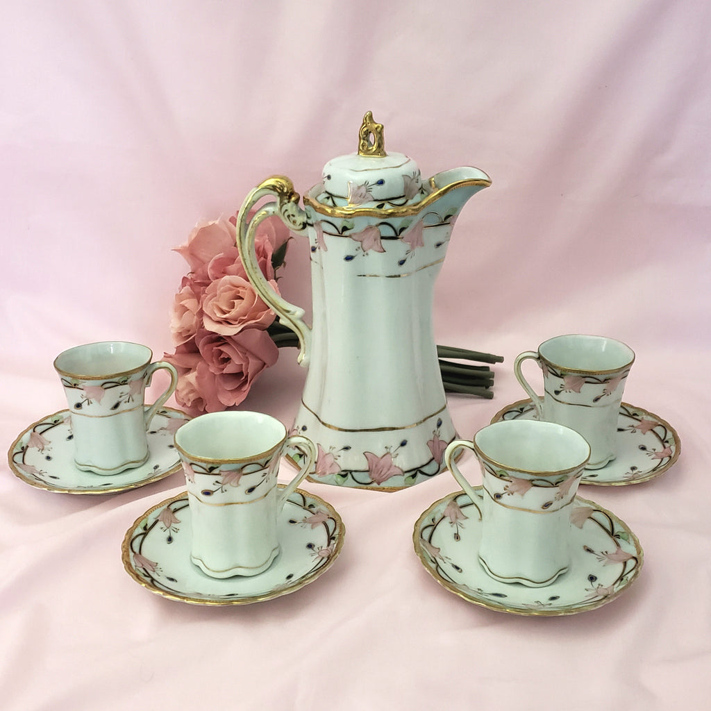 Antique Nippon Chocolate Pot Set with 4 Cups and Saucers Pink Floral –  Zsinta