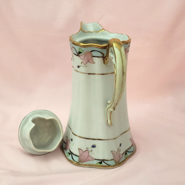 Antique Nippon Chocolate Pot Set with 4 Cups and Saucers Pink Floral