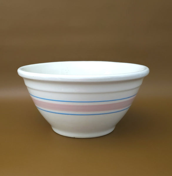 McCoy Mixing Bowl 10" Pink and Blue Bands Stone Craft USA