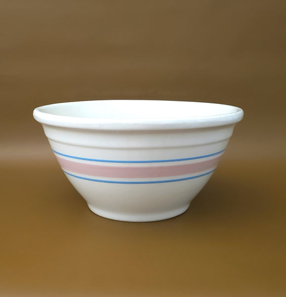 McCoy Mixing Bowl 10" Pink and Blue Bands Stone Craft USA